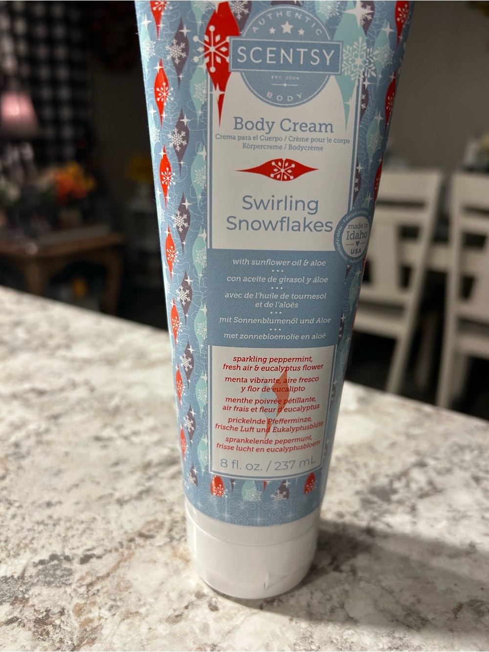 Scentsy Swirling Snowflakes Body Cream - Light Blue & Red